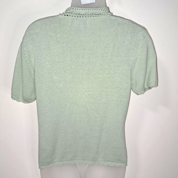 Bridgewater Short sleeve sweater cardigan light green sage Small Crochet Vintage - Picture 2 of 11